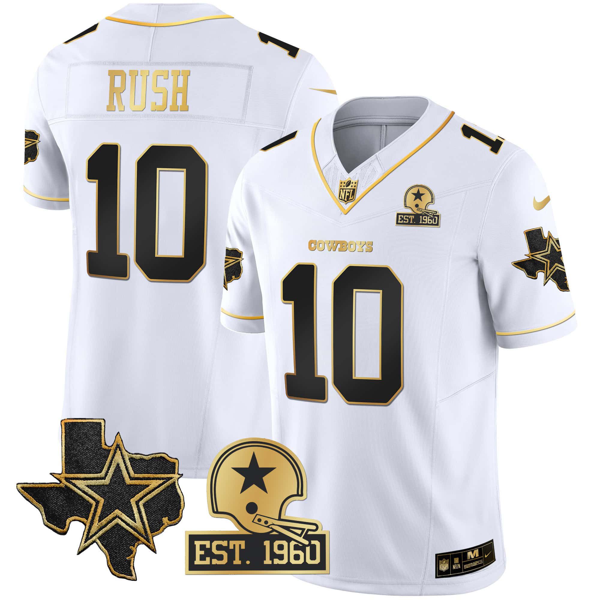 Men Dallas Cowboys #10 Rush White Gold 2024 Nike Patch Vapor NFL Jersey->indianapolis colts->NFL Jersey